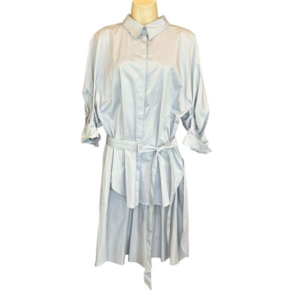 Oscar de la Renta Oversized High-low Stretch Cotton Shirt in Blue Topaz Size 10 - Picture 7 of 12